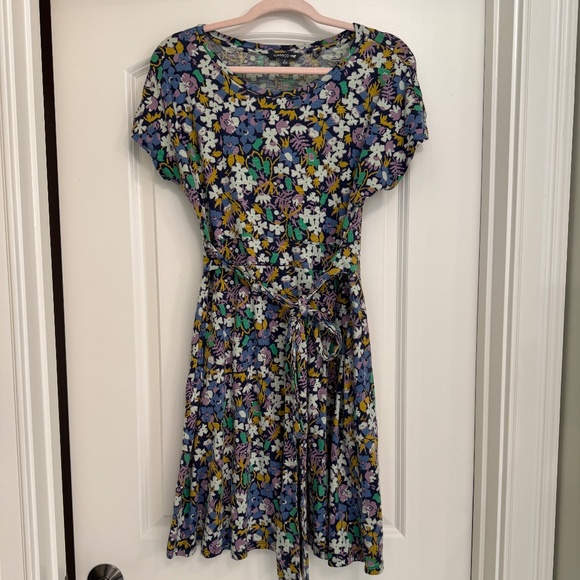 🌿 Toad & Co. Cue Wrap Short Sleeve Dress | True Navy Garden | Sz L - Picture 2 of 6